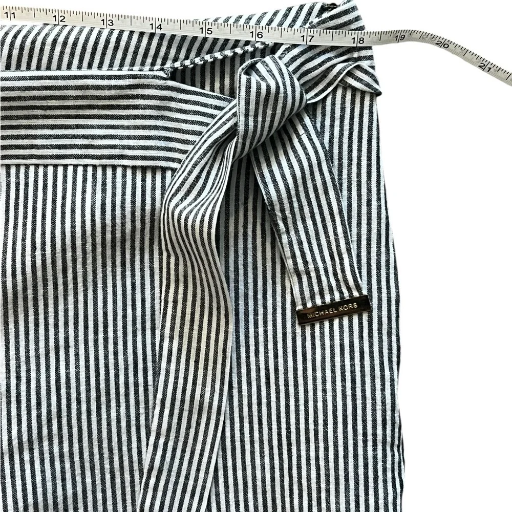 Michael Kors Wide Leg Pants Size 12 Linen/Cotton Black & White Striped